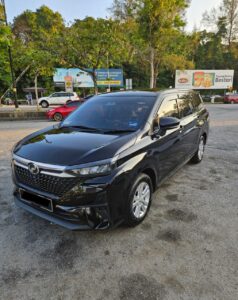 Black Perodua Alza for rent at Kuah Jetty Langkawi by Langkawi Tropical.